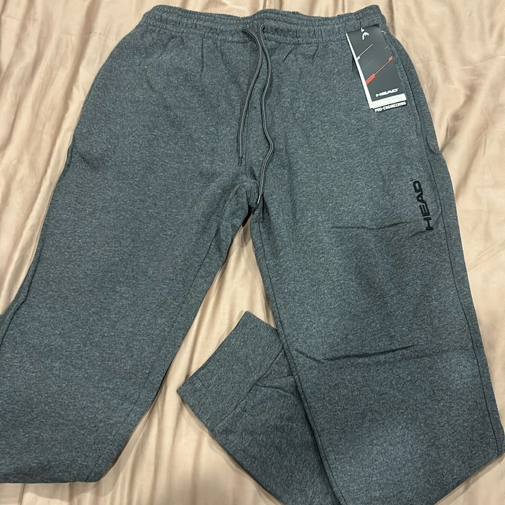 Men’s Soft Jogger Sweatpants Grey Charcoal Heather HEAD Slim Size Medium